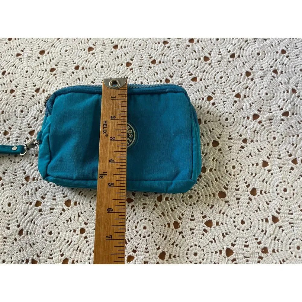 Zhuoku Nylon Wrist Bag Clutch with Strap 3- Pocket Unisex Teal Blue Travel Bag